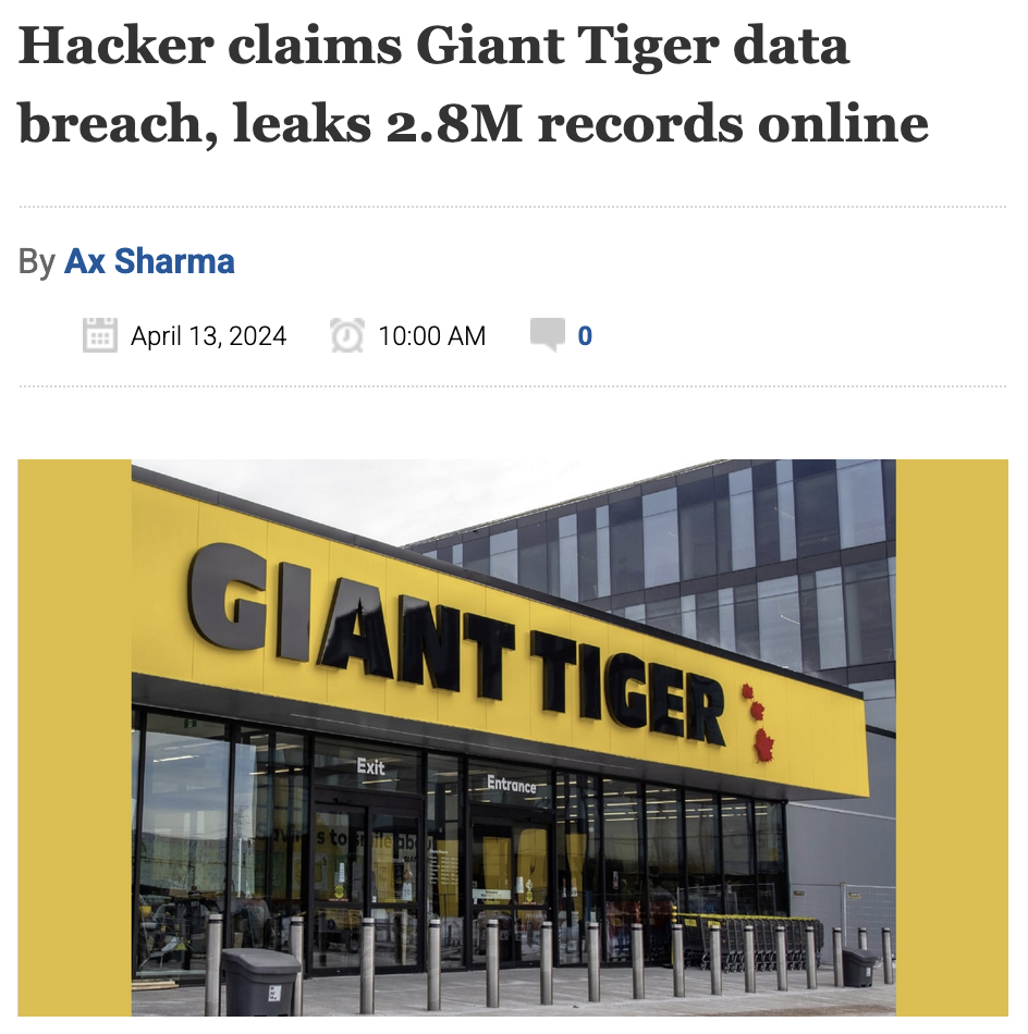 A headline with a picture of a Giant Tiger grocery storefront.