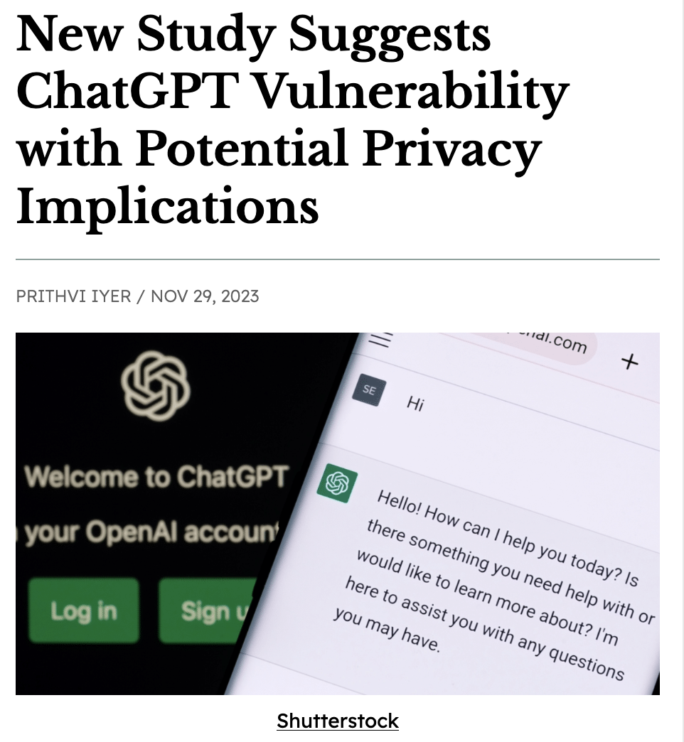 A headline with a screenshot of a ChatGPT interface.